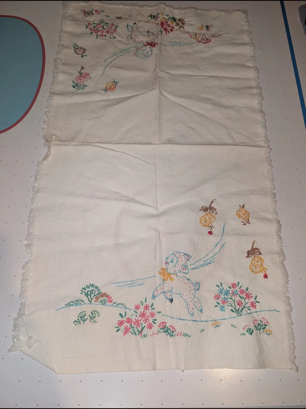 Hand Embroidered Cross Stitch Sheep Motif Cottagecore GrandmaCore Vintage Cottag